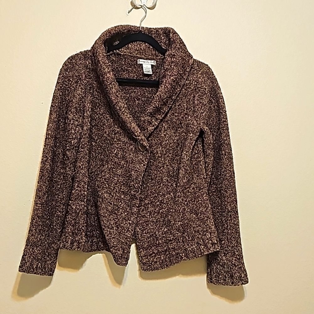 Cambridge Dry Goods L Women Sweater Brown Mottled Brown Cream Polyester Nylon sm